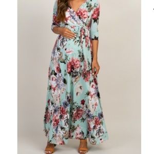 Mint Abstract Sash Tie Maternity Maxi